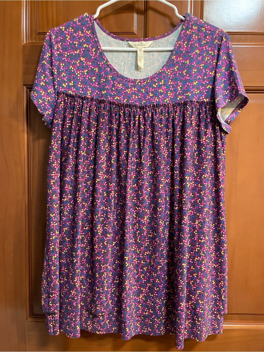 Matilda Jane Walking on A Cloud Ditsy Purple Floral Gathered Short-Sleeve Top